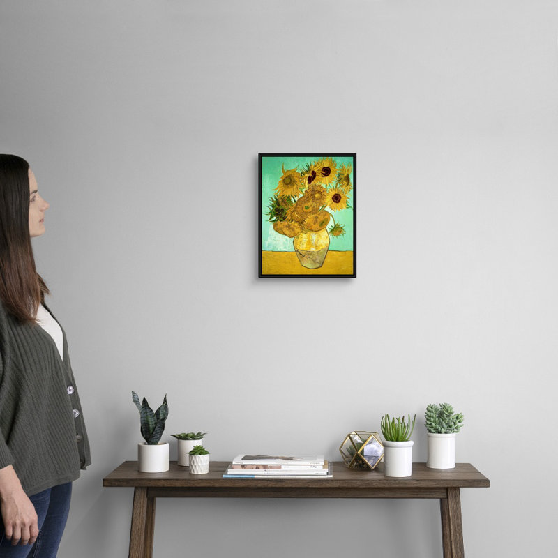 Tournesols, 1888, art mural sur toile, Cadre noir, H 11 po x l 14 po x P 1,75 po
