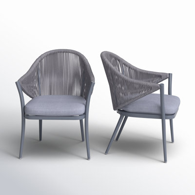 Esqueda Patio Dining Outdoor 2-Piece Woven Rope Conversation Chair Set, Aluminum, Gray by Langley Street