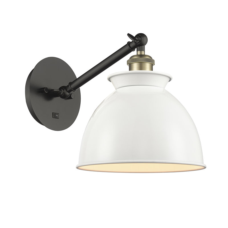 Shauna Armed Sconce, Incandescent, Glossy White, Black/Antique Brass