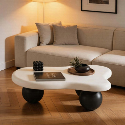 Table basse de 40 po en forme de nuage avec 3 pieds sphériques, table d'appoint moderne et irrégulière pour le salon
