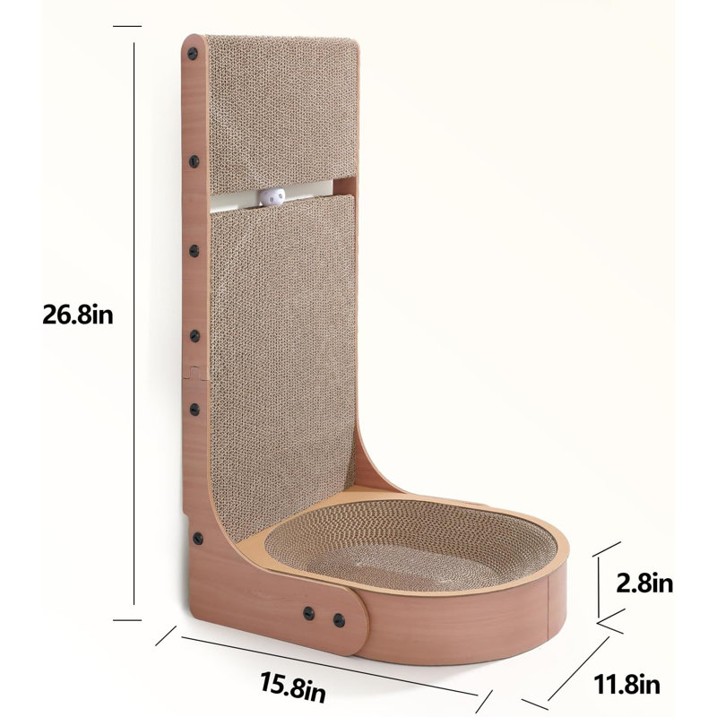Grattoir pour chat, 2 en 1 multifonctionnel, L en forme de griffoir pour chat fixé au mur avec bol à griffer ovale pour chat et boules de jouets intégrées