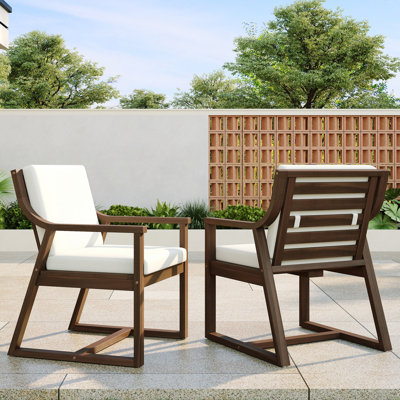 Ensemble de 2 chaises d'extérieur en bois avec coussins amovibles et lavables pour le jardin, le patio et la piscine