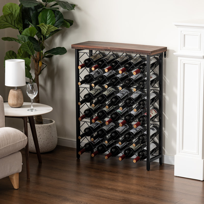 42 Bottle Metal / Wood Floor / Console Wine Bottle Rack in Black / Brown
