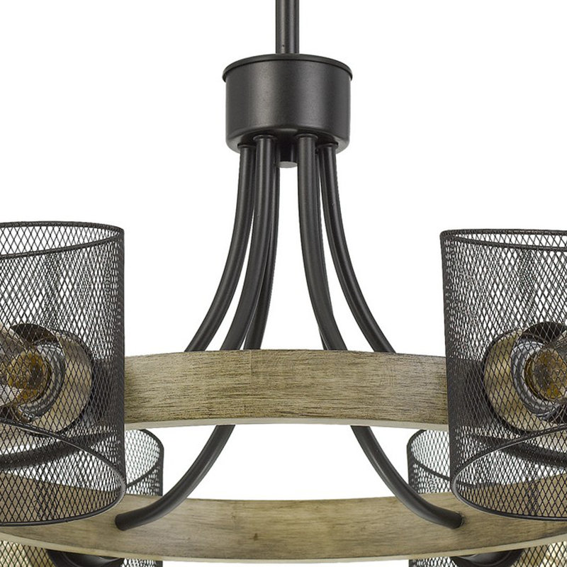6 - Light Wood Wagon Wheel Chandelier