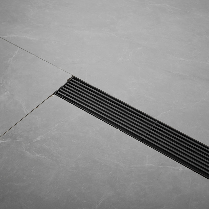 32'' Matte Black Stainless Steel Linear Shower Drain with Slot Pattern Cover