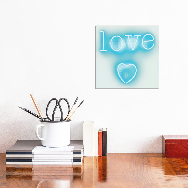 Neon Love Heart Aqua On White by Hailey Carr - Wrapped Canvas Print, 30.48 cm H x 30.48 cm W