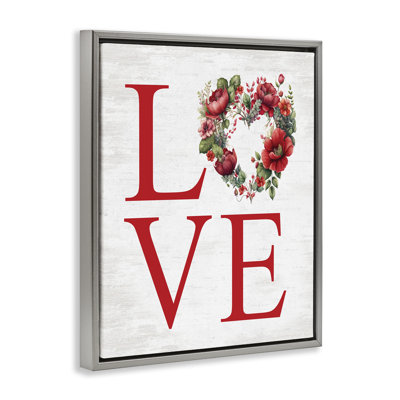 «Love with Heart Wreath», art mural encadré sur toile flottante par lettré et doublé