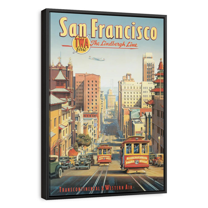La ligne Lindbergh, San Francisco, Californie, Cadre flottant noir, 29 po x 43 po