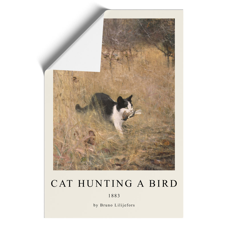 Cat with a Bird Print by Bruno Liljefors - Frameless Print, 59cm H x 42cm W x 0.1cm D