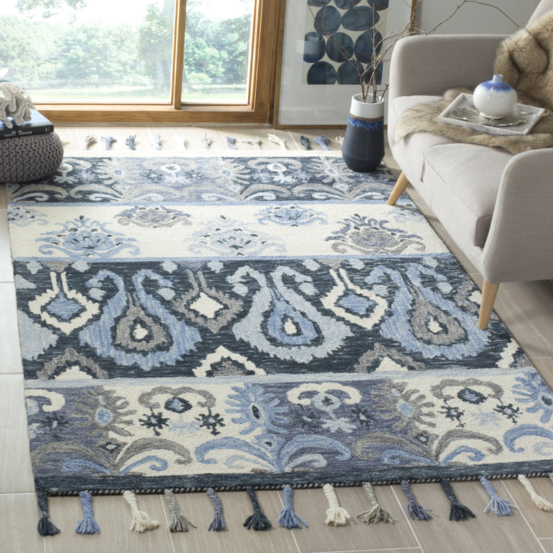 Tapis ikat en laine crocheté à la main Neueranven, Rectangle de 5 pi x 8 pi