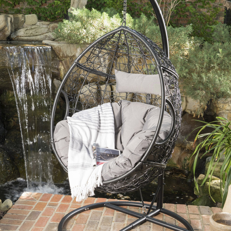  Hanging Egg Chair, Outdoor Wicker Swing Chair with Cushions, Indoor Patio Lounge Chair for Relaxation and Comfort (Hanging Stand Not Included)