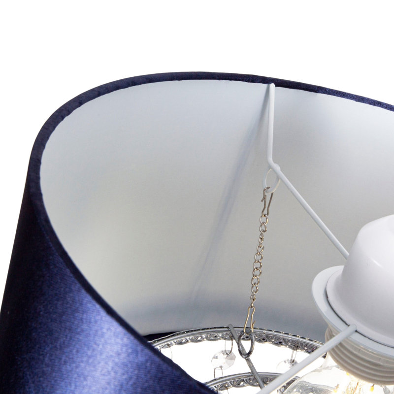 Modern Satin Fabric Pendant Light Shade with Acrylic Droplets, Blue, 17cm H x 30cm W x 30cm D