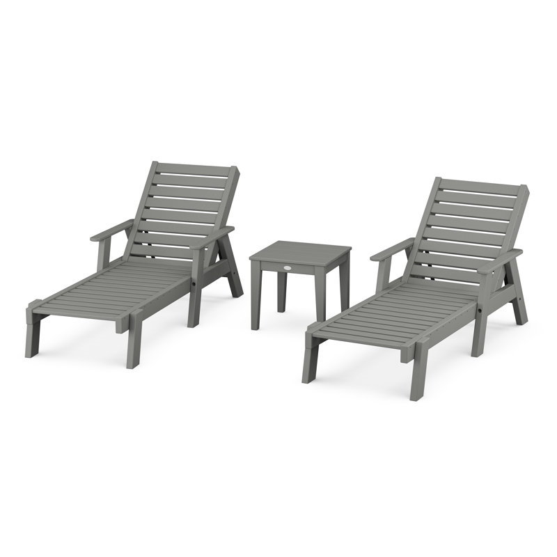 POLYWOOD Captain Outdoor Chaise Lounge with Table, Slate Grey