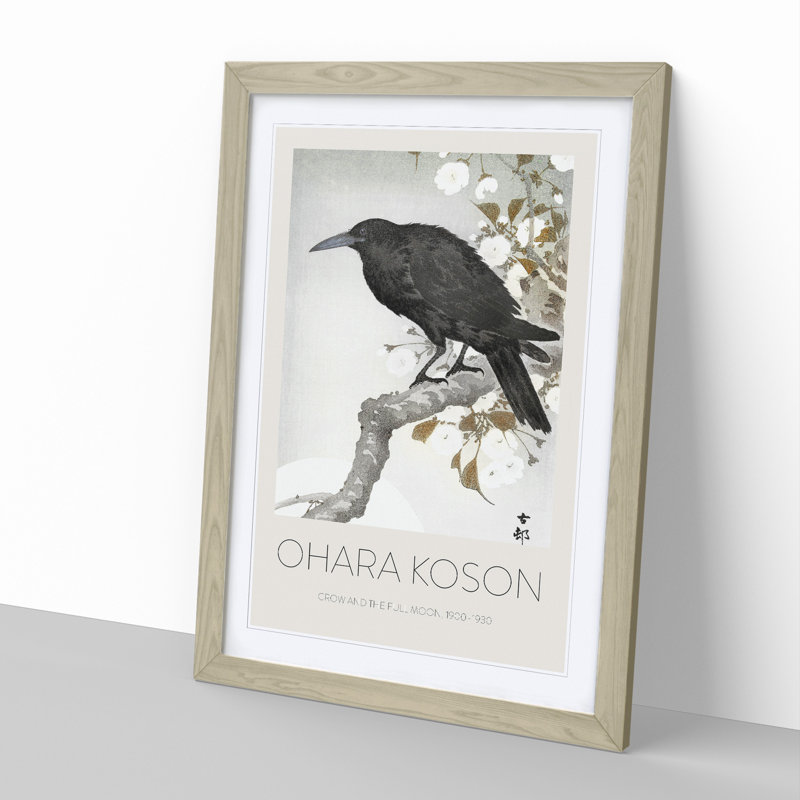 A Crow on the Blossom Tree by Ohara Koson - Picture Frame Painting, Oak Framed, 36cm H x 27cm W x 2cm D