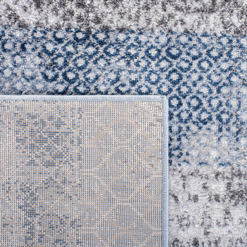 Amelia Navy and Grey Hand-Knotted Geometric Rug 3'x5'