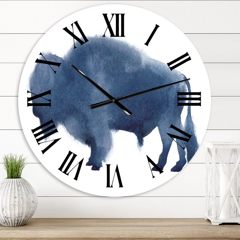 Silhouette de bison bleu marine - horloge murale campagnarde, Moyen