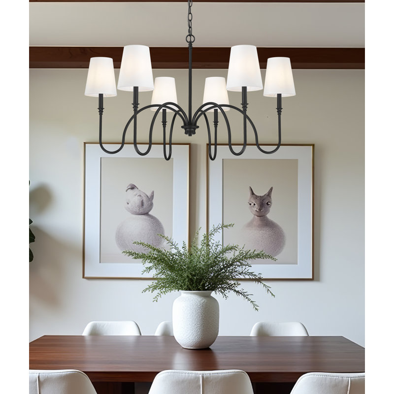 Jisele Matte Black 6 Light Chandelier, Matte Black