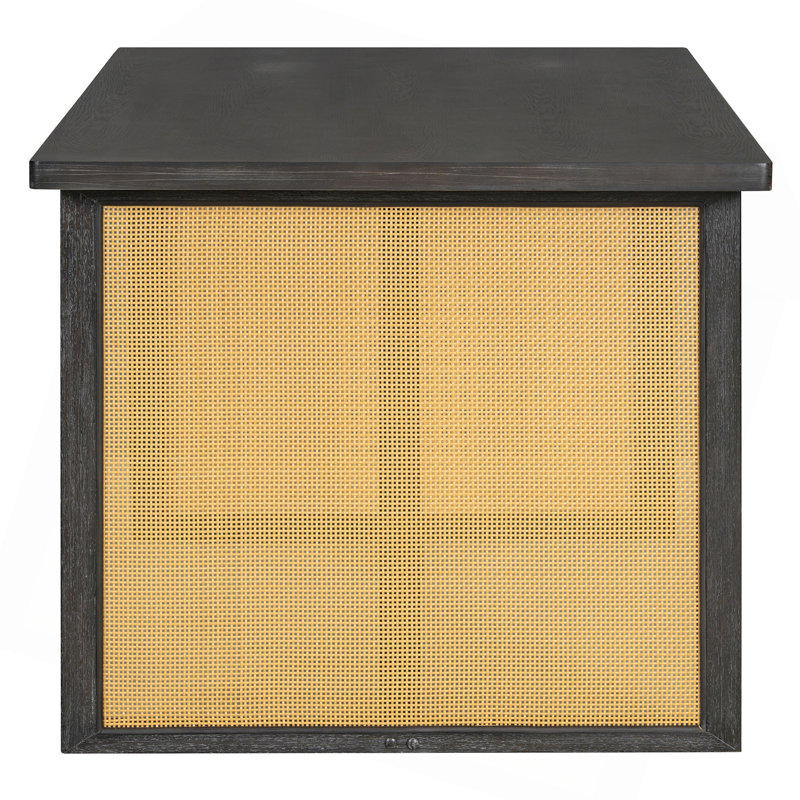 Ensemble de table de salle à manger 7 pièces pour table de salle à manger rectangulaire de 6 à 59,8 po avec placage de chêne vieilli et 6 chaises en rotin, mobilier de cuisine rustique pour la salle à manger (espresso)