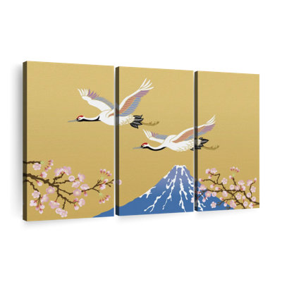 "Grues japonaises sur le mont Fuji" sur toile