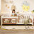 Full Size Kids Floor Bed With Fence And Built-in Bookshelf,Full Size Montessori Floor Bed With Slats And Safety Guardrail,Easy Assemble Montessori Beds for Kids,Beige Floor Beds-25112756