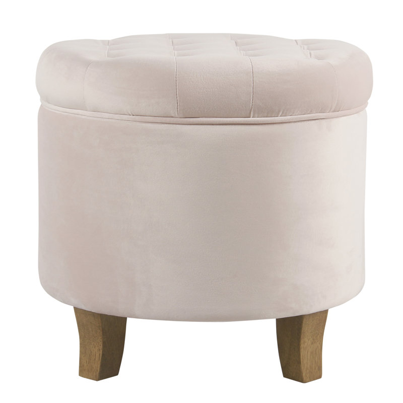 Repose-pieds rond capitonné avec rangement, Velours rose moelleux