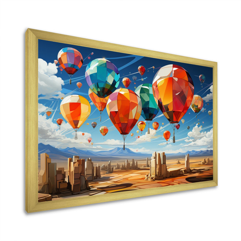 Ballon à air chaud coloré cubiste II - impression, Cadre doré à une seule photo, H 24 po x l 32 po x P 1 po