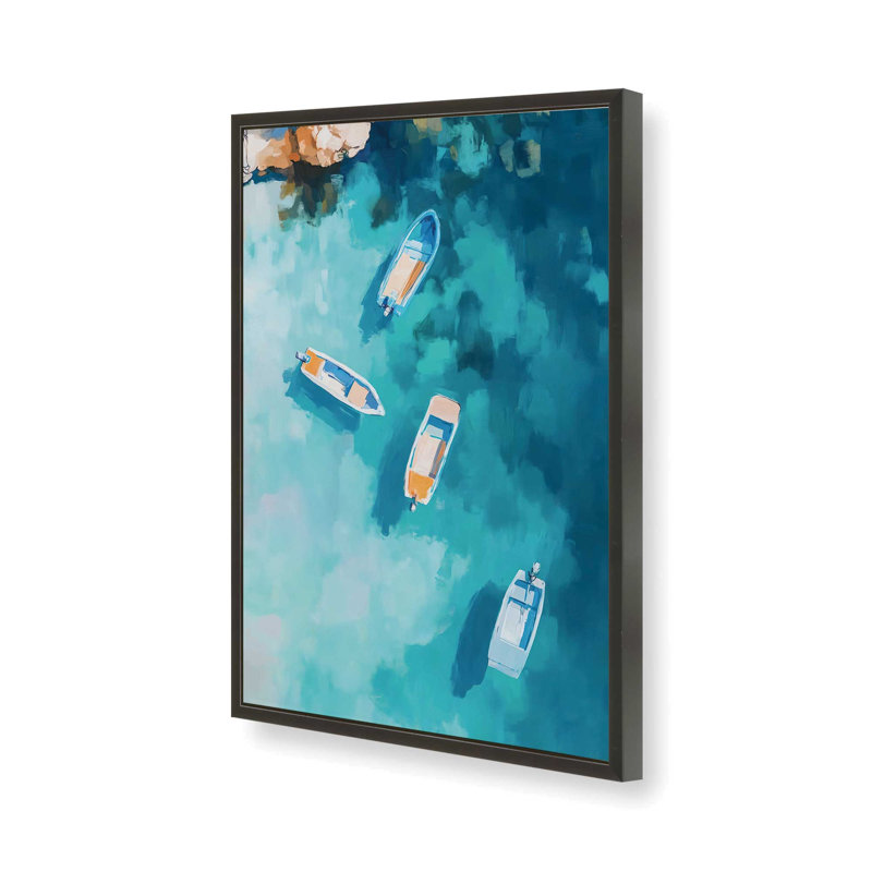 «Boat in Blue Bay II», reproduction encadrée, H 17 po x l 13 po, Noir satiné