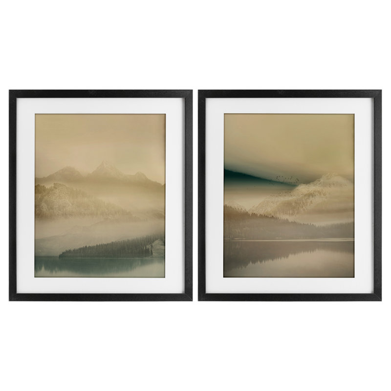 Misty Nature Awakening, ensemble de 2 reproductions encadrées sous verre, design par Gemma Bardot, H 16 po x l 13 po