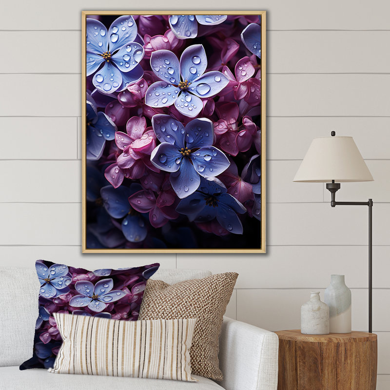 Lilas clair de lune chuchotant charme - lilas mur art salon, Cadre naturel flottant, H 32 po x l 24 po x P 1 po