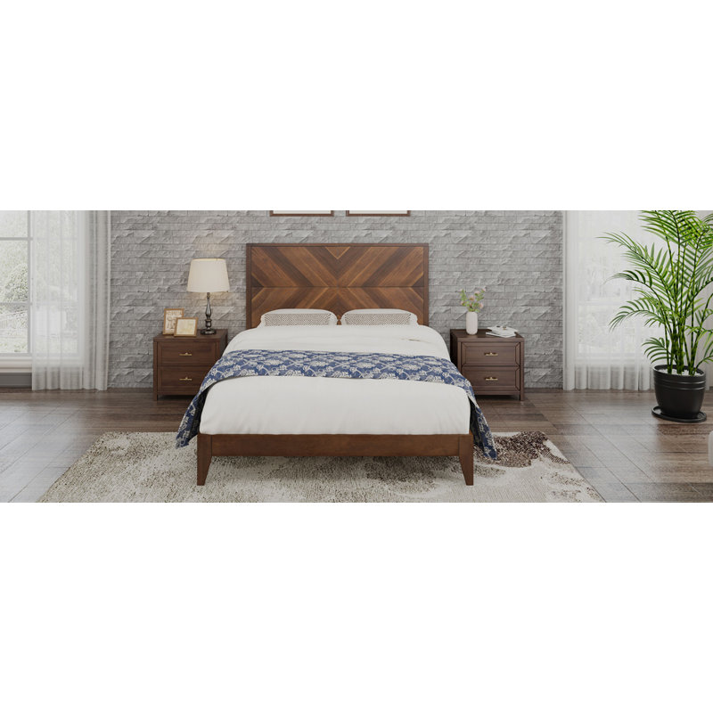 Senorita Mid-Century Modern Platform Bed Wood Slat Support With No Box Spring Needed, Full
