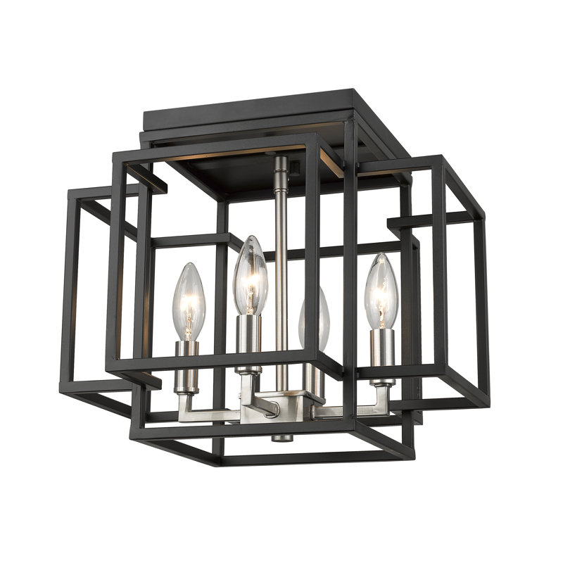 Plafonnier encastré 4 lumières Orona, Noir / Nickel Brossé