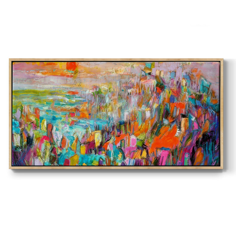 Île au soleil couchant II - Toile tendue avec châssis encadré - Prêt à être accroché, Naturel, H 21 po x l 41 po