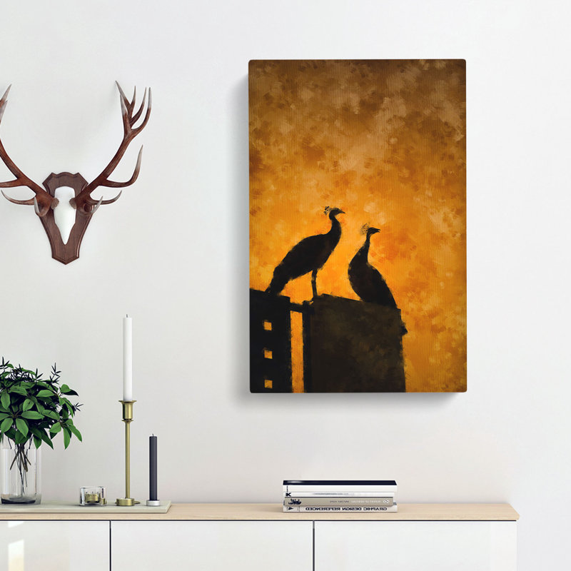 Silhouette Of Two Peacocks - Wrapped Canvas, 60cm H x 40cm W x 3cm D