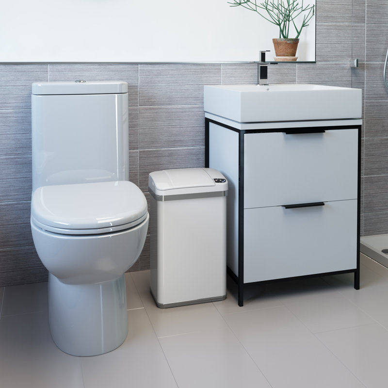 White Stainless Steel Touchless Sensor Kitchen Trash Can