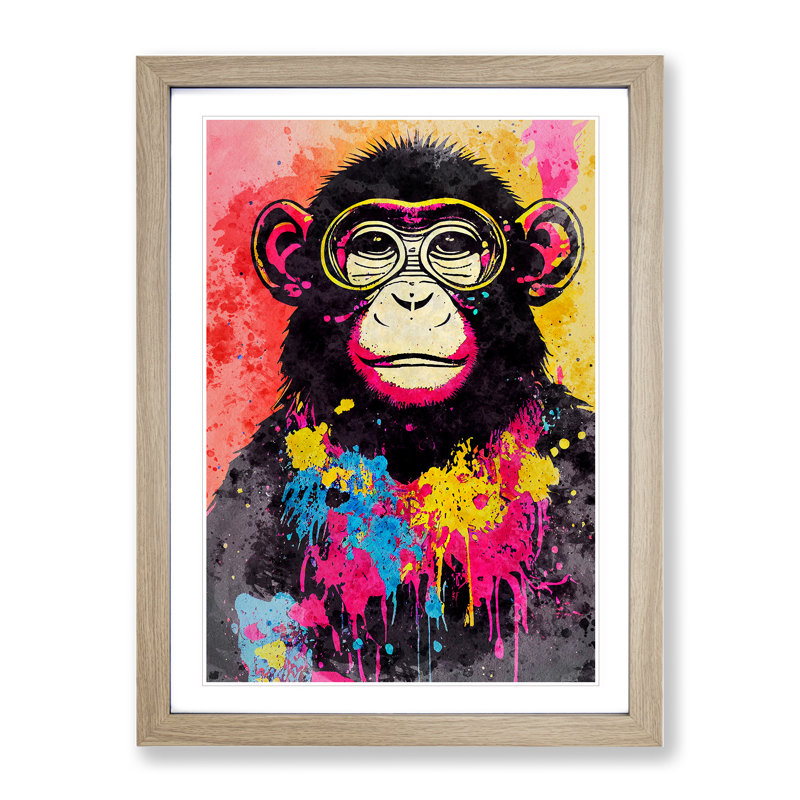 Monkey Paint Splash No.4 - Framed Print, 64cm H x 46cm W x 2cm D, Oak