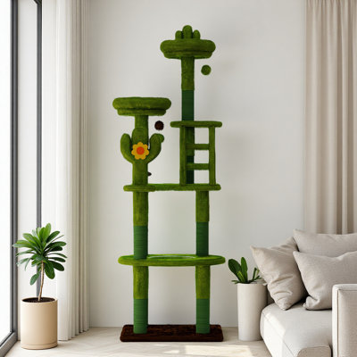 Arbre à chat de 72 po de haut, tour pour chat avec capsule transparente, poteaux à griffer en sisal, perchoirs moelleux et jouets interactifs