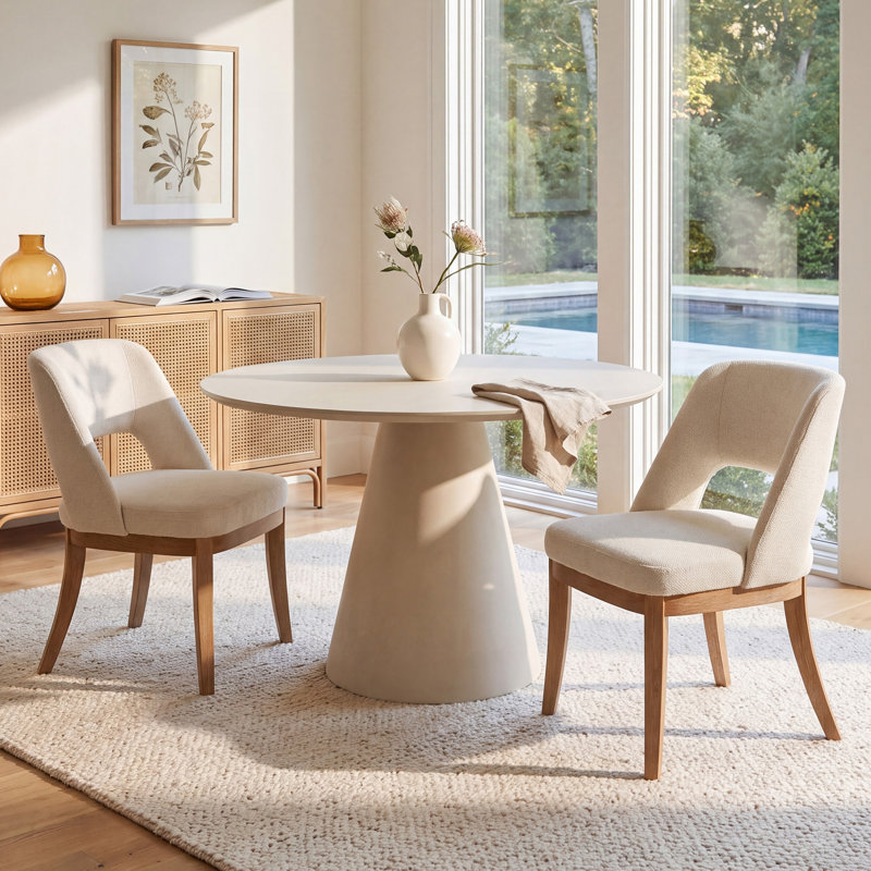 Ensemble de 2 chaises de salle à manger rembourrées Colamy Elvia, chaises modernes à dossier ouvert et revêtement en tissu incurvé avec pieds en bois d'hévéa massif