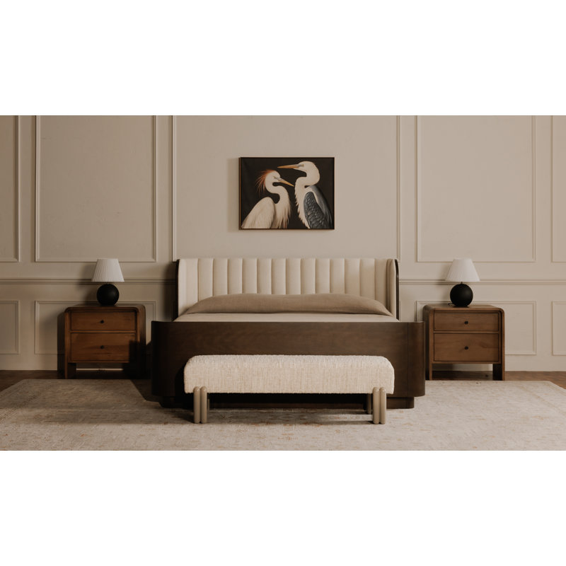 Priya Upholstered Bench, White, Cream
