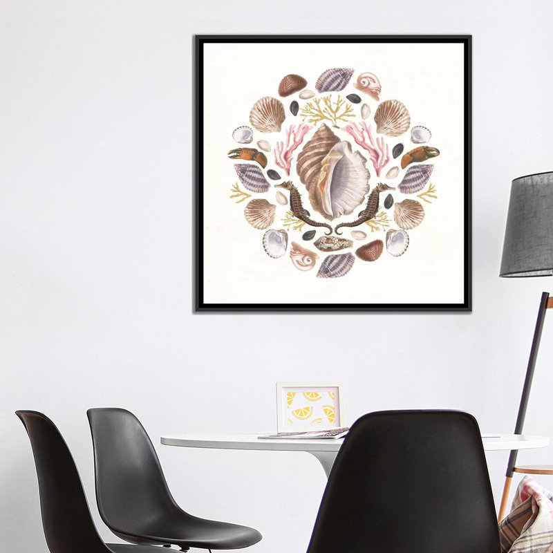 «Ocean Mandala III», impression sur toile, H 18 po x l 18 po x P 1,5 po, Toile avec cadre noir, Pas de tapis