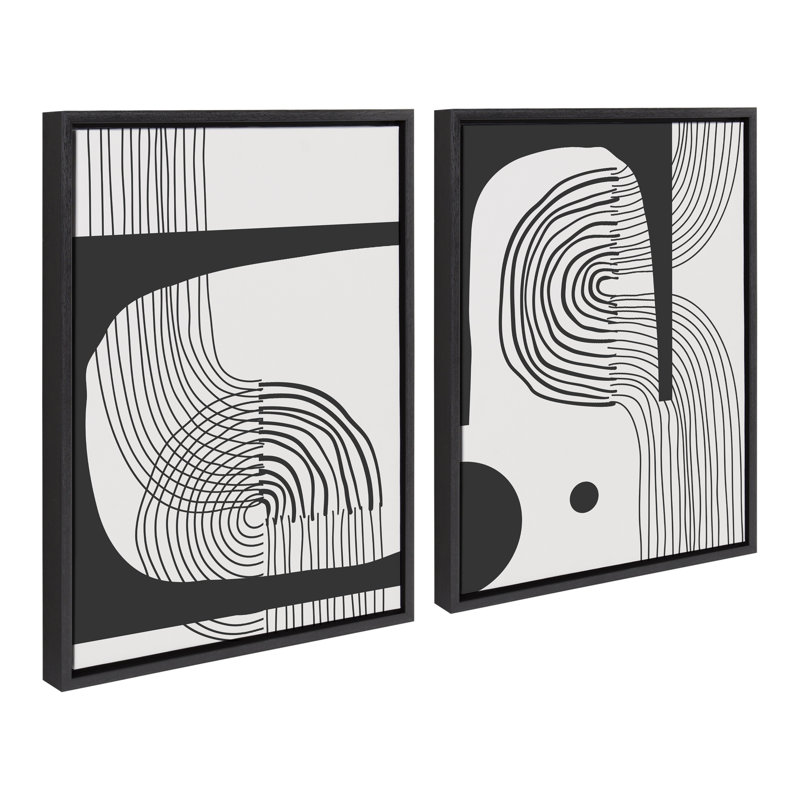 «Abstract Minimal C and D» par The Creative Bunch Studio, ensemble d'art mural sur toile encadrée, Noir