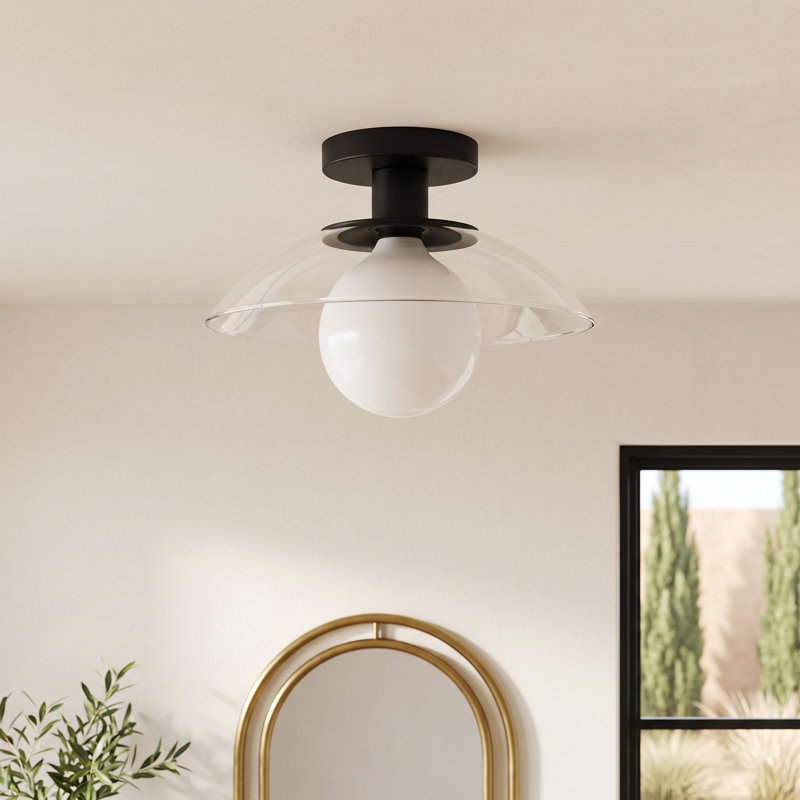 Finola Glass Semi Flush Mount, Matte Black