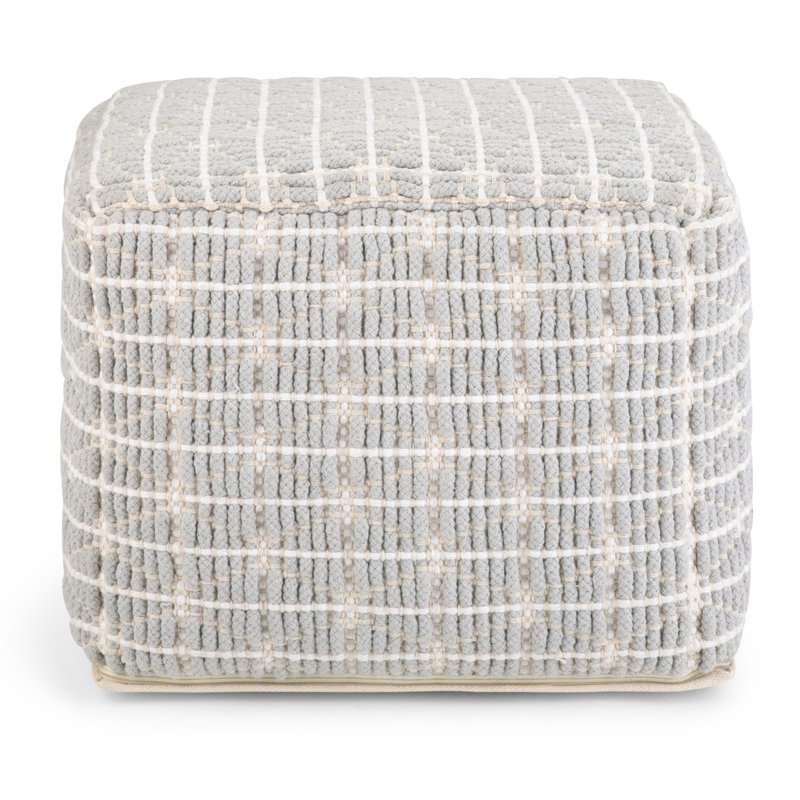 Noreen Light Blue and White Handloom Woven Square Pouf