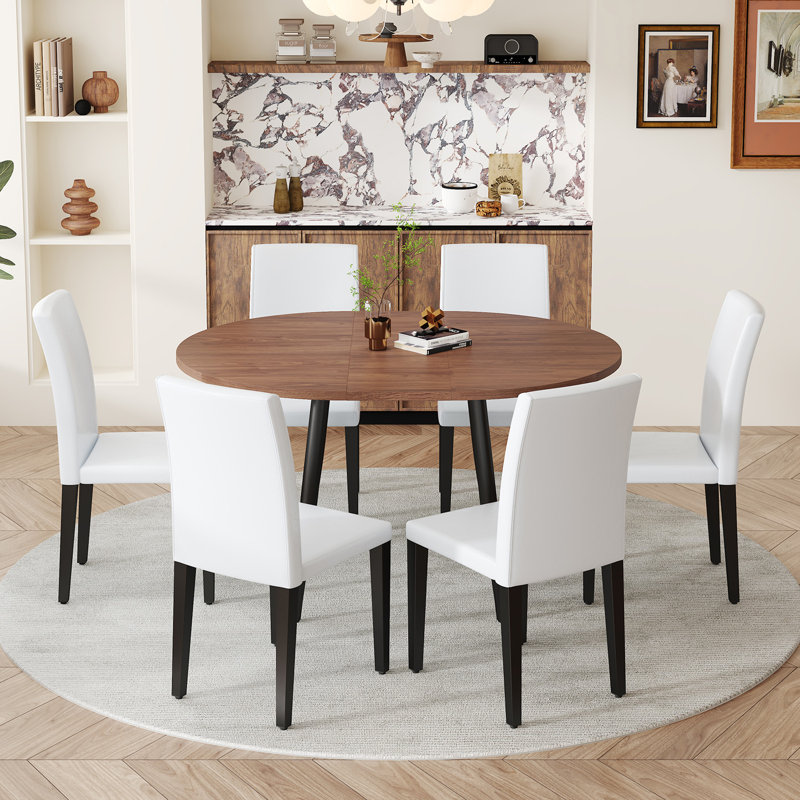Ensemble de table de salle à manger extensible de 42 à 54 po avec chaises rembourrées confortables, Blanc