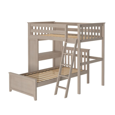 Lit superposé simple en forme de L en bois massif Bugbee avec bureau intégré par Viv + Rae ™