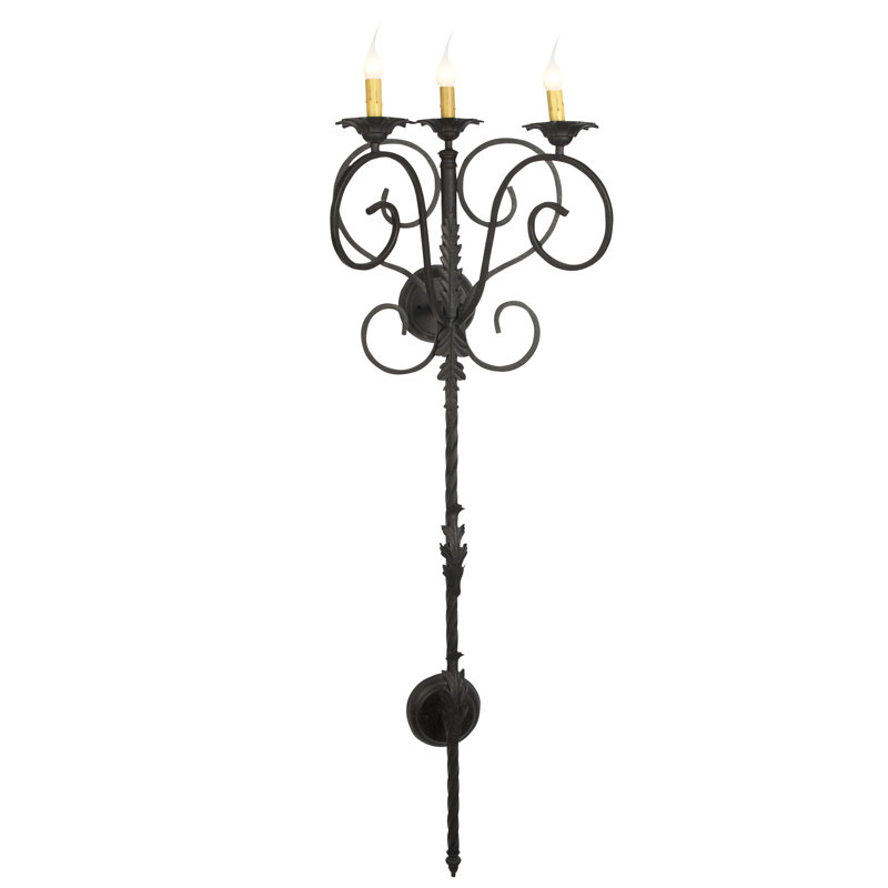 Applique murale à bougie noire à 3 lumières à intensité variable Haut Haut