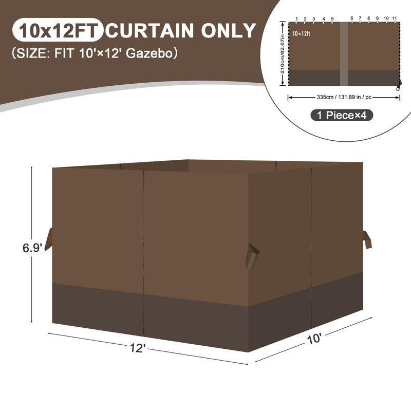 Paroi latérale en polyester pour pavillon de jardin Aoodor, H 82,7 po x l 120 po x P 144 po, Brun / café