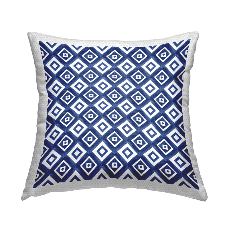 Coussin extérieur bleu et blanc à motif géométrique Boho Shapes