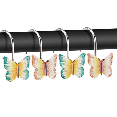 12PCS Home Fashions Butterfly Anti Rust Decorative Resin Hooks For Bathroom Shower Curtain,Bedroom,Living Room Curtain