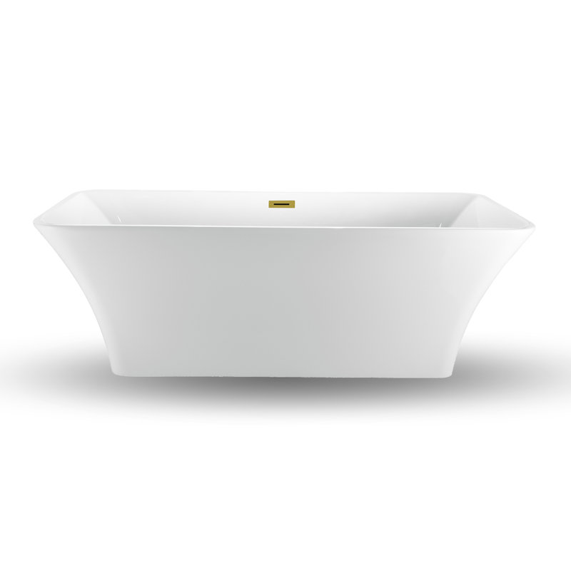 Baignoire de trempage autoportante en acrylique 71 "avec drain et plateau en bambou Streamline, Or poli
