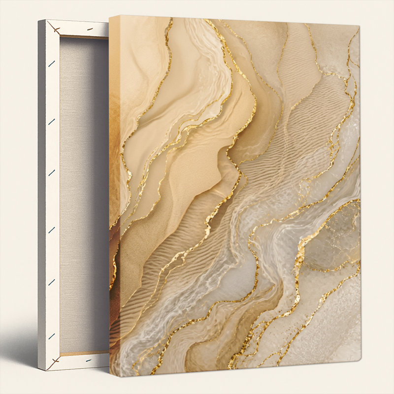 Ensemble de 1 tableau mural en toile dorée effet marbre, 48"H x 36"W, Wrapped Canvas